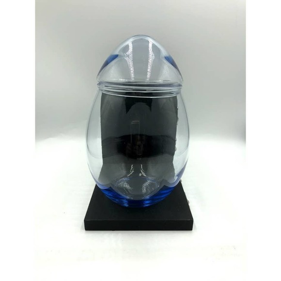 Blue Tint Glass Egg Container with Lid Indent - Picture 1 of 11